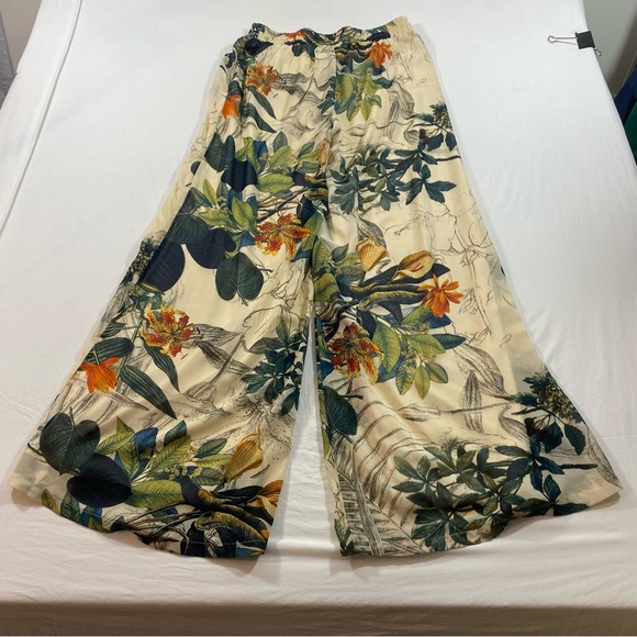Papaya palazzo tropical Pants Women’s Medium wide leg floral sheer elastic waist - Picture 4 of 10